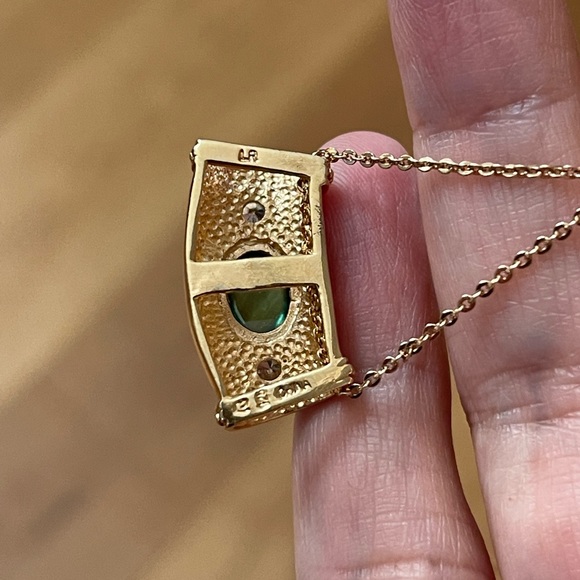 Laura Ramsey designer green cabochon gemstone gold plated solid sterling pendant - Picture 4 of 7